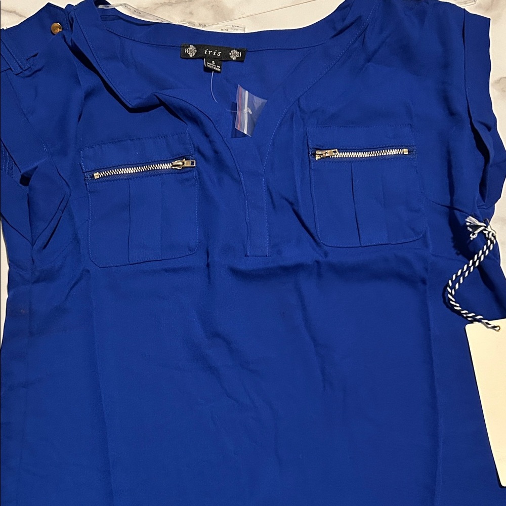 Iris Women's Vibrant Blue Blouse with Zipper Accents - Picture 1 of 3